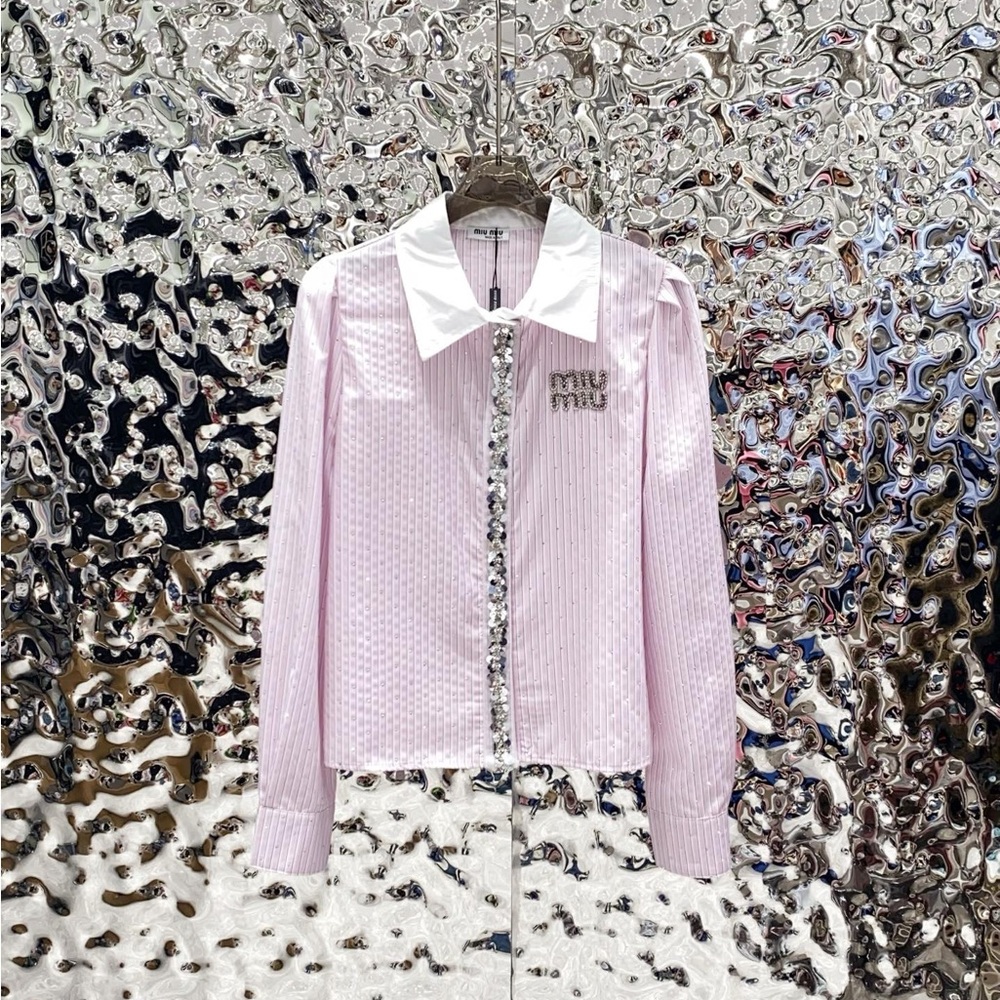 Miu Miu Pink Striped Blazer with White Collar